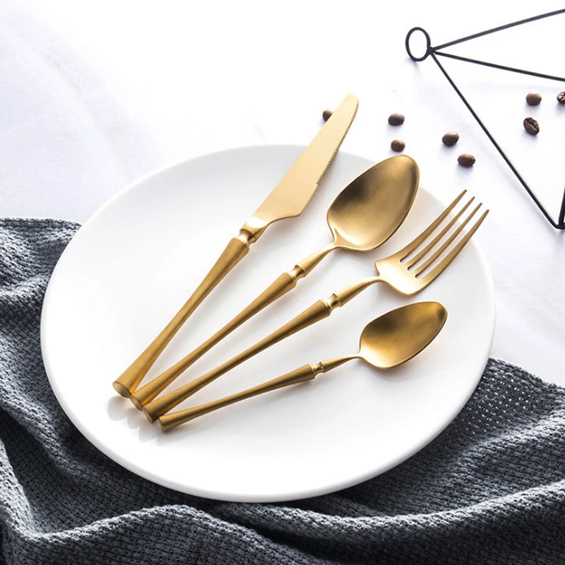 4pcs Luxurious Stainless Steel Spoons Forks Cutlery Dinnerware Sets Dinner Set Knife Fork Spoon Silverware Set Kitchen Tableware