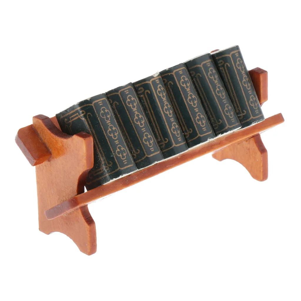 Dollhouse Miniature 1:12 Scale Wooden Bookshelf with Books for Dolls House Study Room Office Offerings