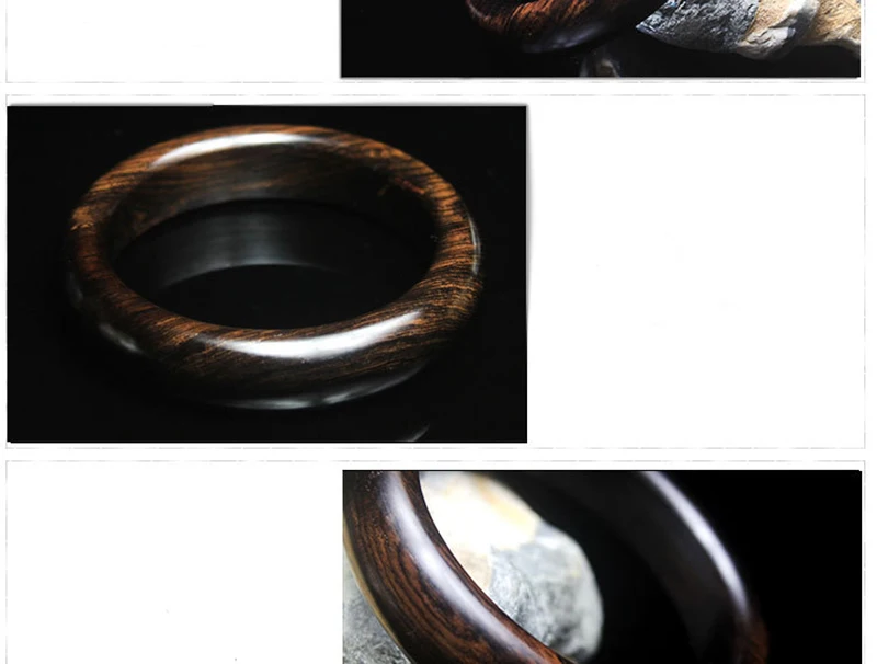 MOROW New Natural Black Sandalwood Ebony Round Charm Bangle Fashion Simple Vintage Bracelet for Women Men Birthday Party Gift (5)