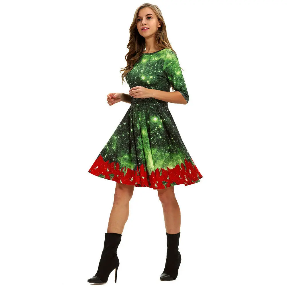 Женское осенне-летнее платье до осени с креативным принтом, с коротким рукавом, рождественское, винтажное, новое платье - Цвет: 2