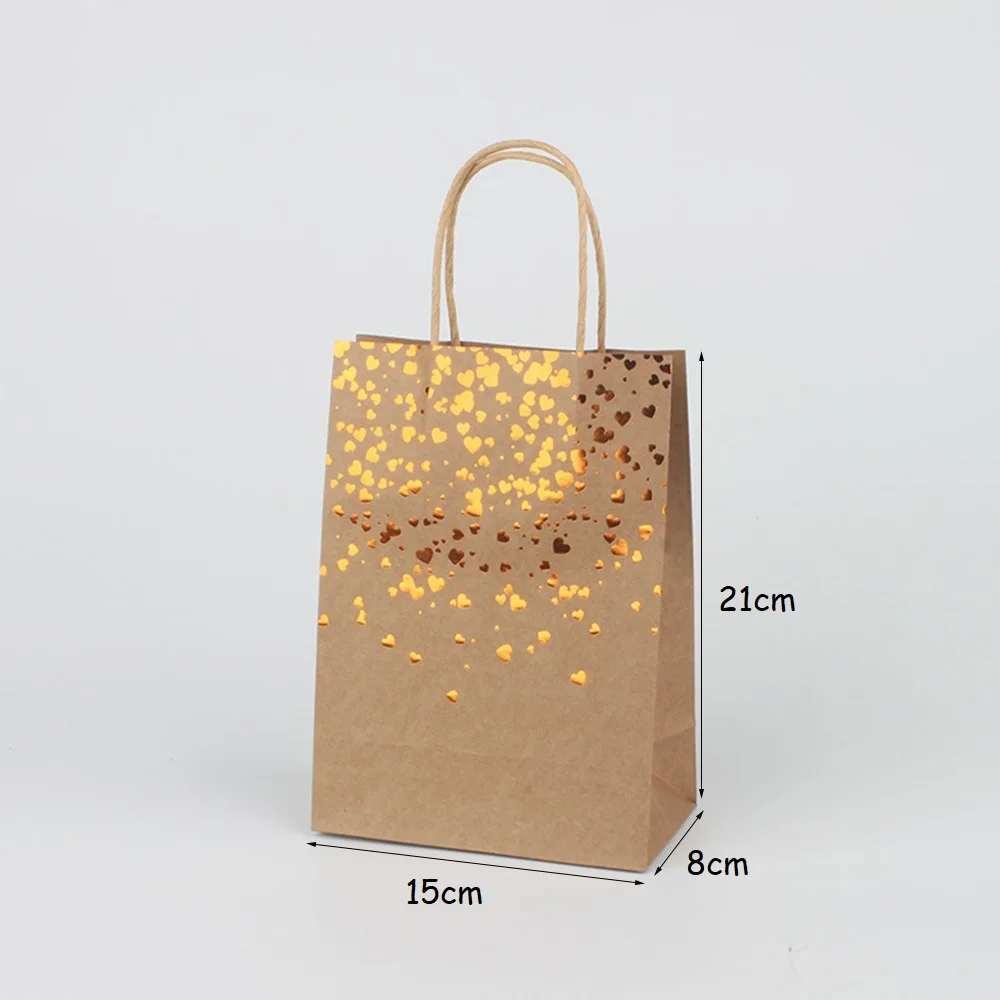 Black Kraft Paper Bags with Handles Gold Star Heart Gift Bags Party  Shopping Bags for Birthday