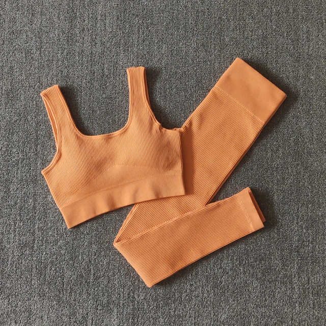 2/4/6PCS Seamless Women Yoga Set Workout Sportswear Fitness Bra Sport Pants Gym Clothing High Waist Leggings Shorts Sports Suits ULightCoffee