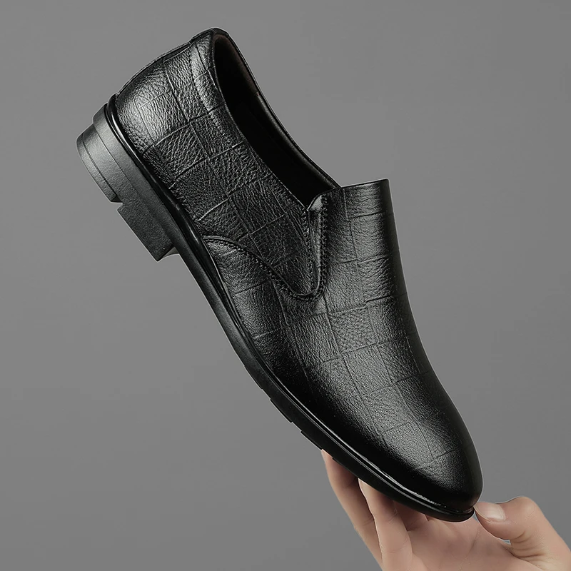 

Men dress Suit Shoes Slip On Formal Wedding business Shoes Pointed Toe Mens Dress Shoes genuine Leather Loafers moccasins