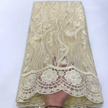 

African Lace Fabric 2019 High Quality African French Lace Embroidery gold Lace Fabric For Bridal Dress FYU123