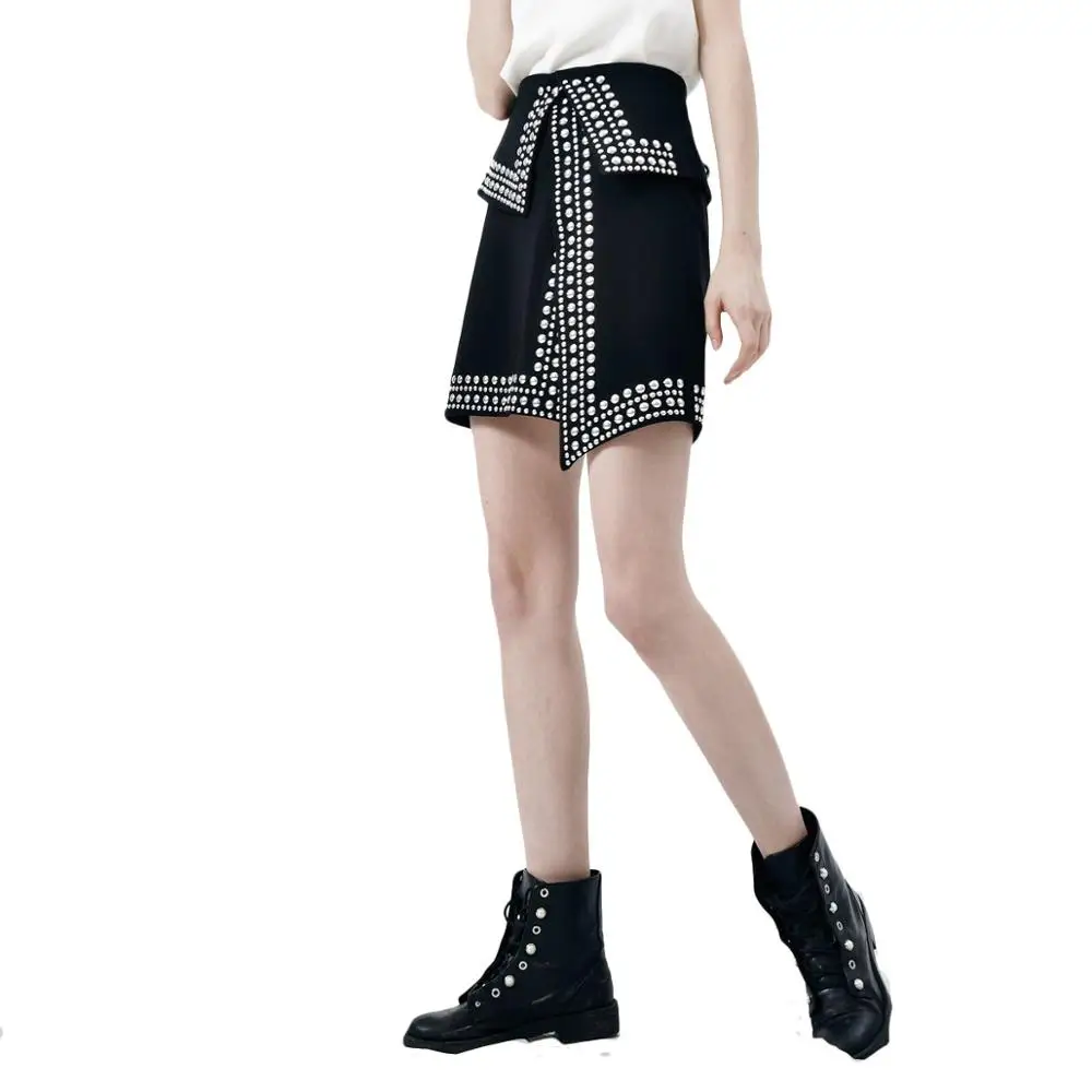 Punk Skirt Gothic Rivet Streetwear Clothes Women Ladies Autumn High Waist Short Asymmetric Skirts Mini Party Bottoms S-L