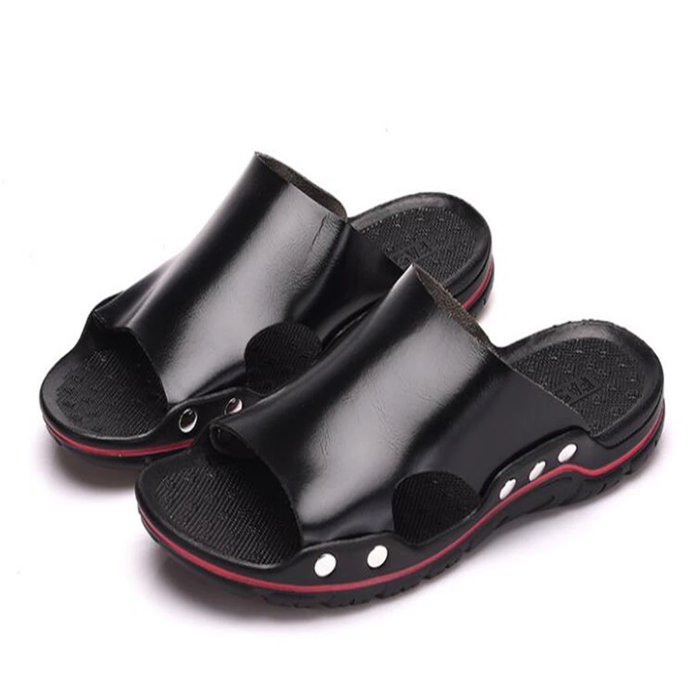 

Mens Sandals Summer Split Leather White Mans Footwear Slip-On Cozy Rubber Sole Beach Shoes For Men Flat Sandal Mans Flat y818