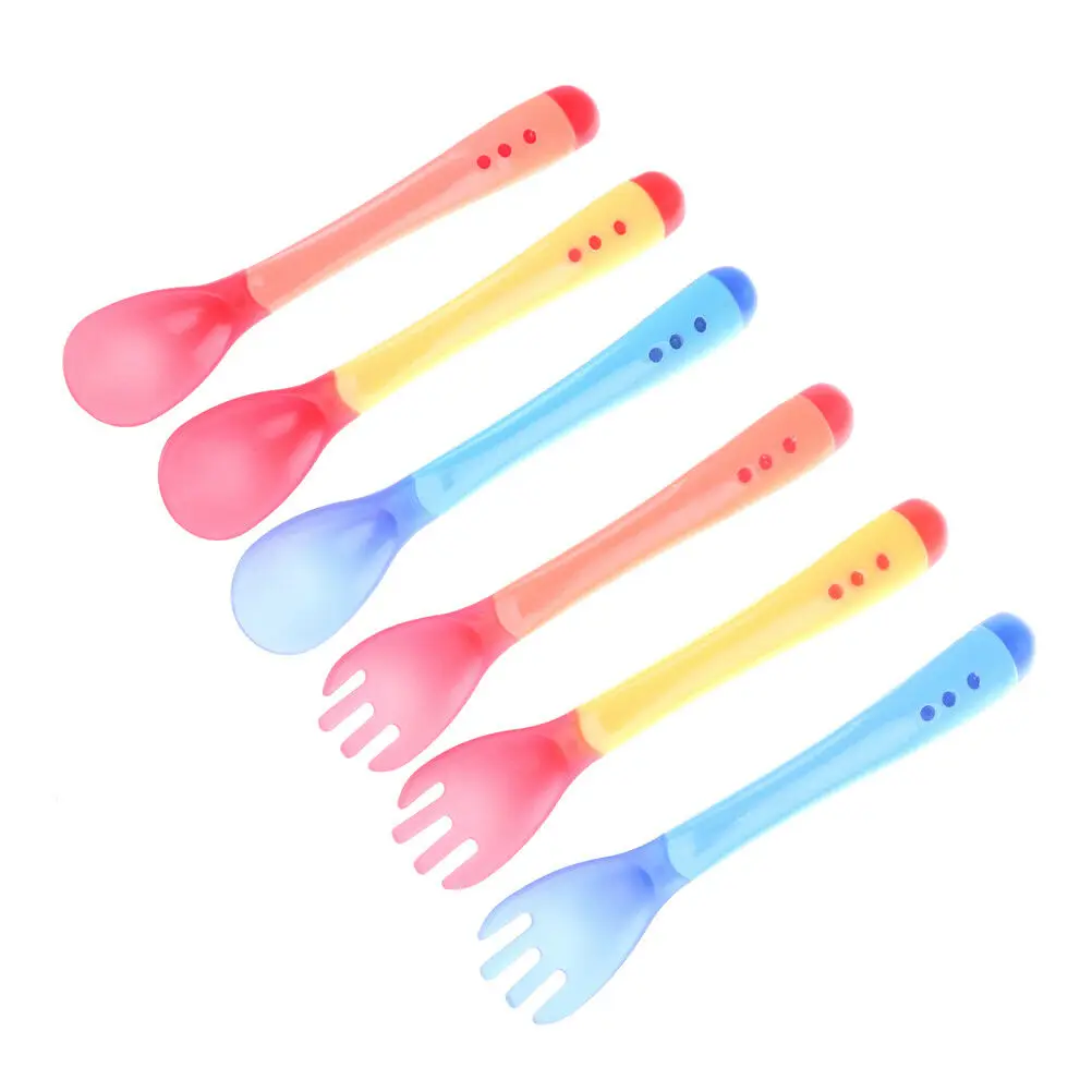 Baby Safety Silicone Temperature Sensing Spoon and Fork Feeding Flatware Baby Safety Silicone Temperature Sensing Spoon and Fork Feeding Flatware