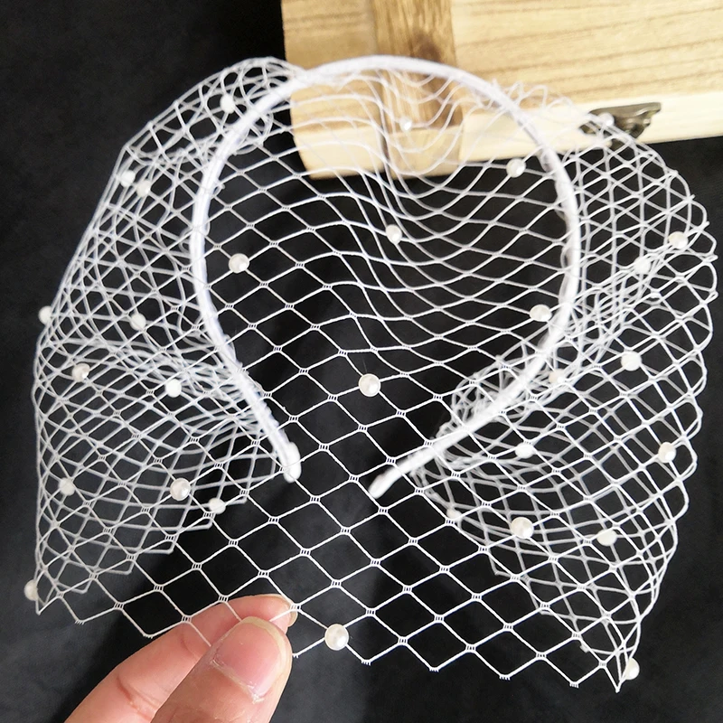 New Pearls Beading Black Mesh Face Veil Women Headband Cocktail Party Hair Accessories ślubne Nakrycia Głowy fascinators hat cocktail tea party cap with mesh veil feather for girl women 264e