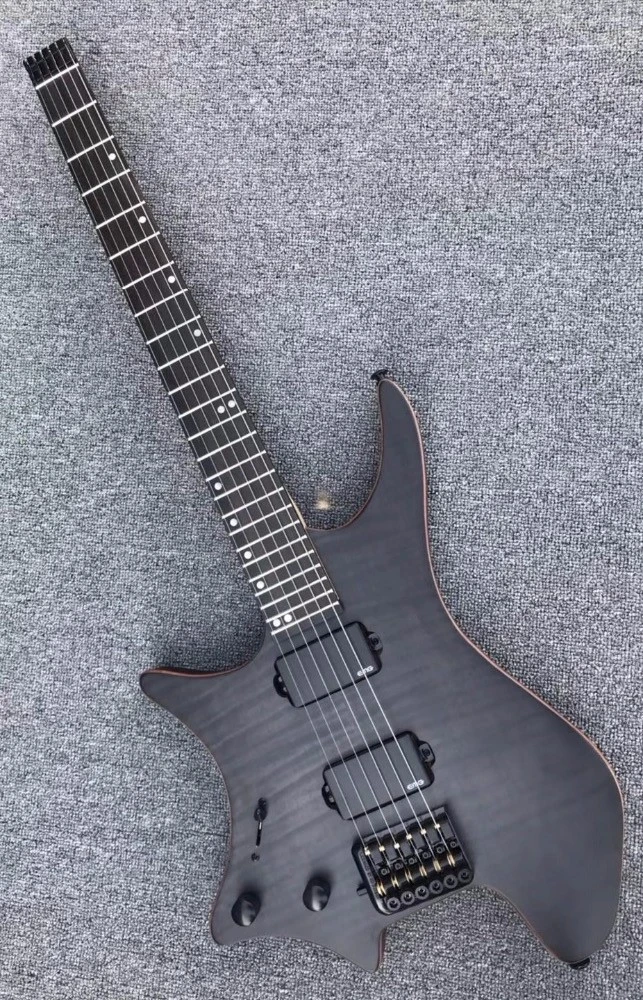 Grote Red Headless Left Handed Electric Guitar,Satin Finish Flame Maple No Headstock Solid