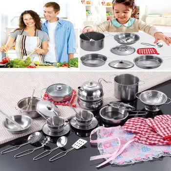 

14 Pcs Childrens Kitchen Cookware Toy Set Kids Pretend Roleplay Pots Pans Toy Cookware Utensils Set