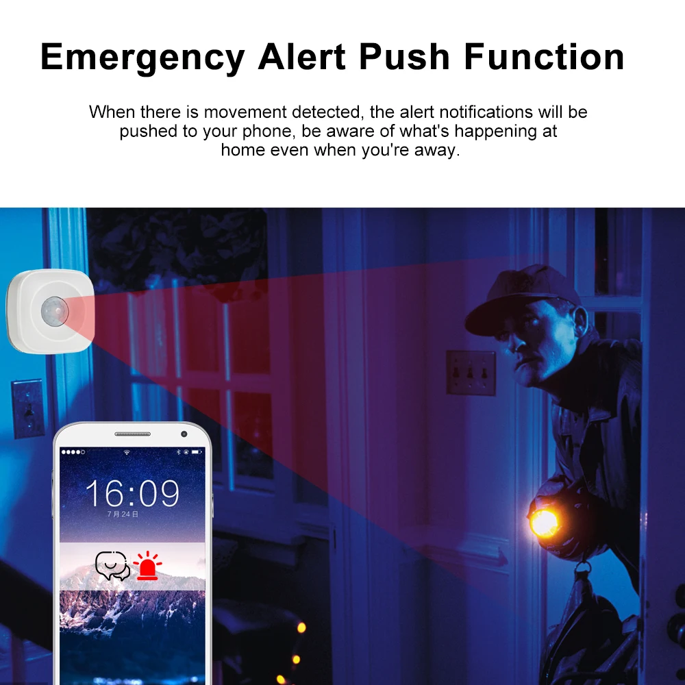 ZEYLINK Sensor Movimiento PIR WIFI Inteligente Alerta a Celular App