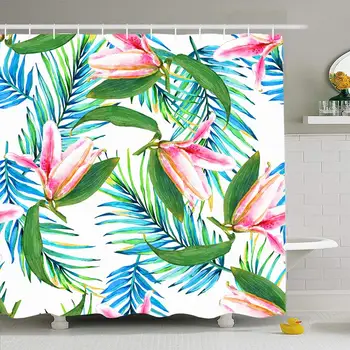 

Shower Curtain Set with Hooks 60x72 Tropical Floral Spring Green Pattern Ornament Watercolour Swimwear Exotic Abstract Bikini