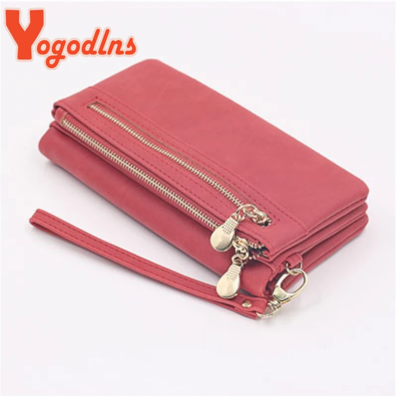 Yogodlns Fashion Nubuck Leather Wallet Female Double Zipper Lady Handbag Clutch Multi-layer Purse Shopping Women Wallet Purse