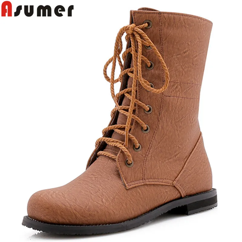 

ASUMER plus size 34-48 fashion ankle boots round toe lace up flat with ladies boots ladies autumn winter boots 2020 new shoes
