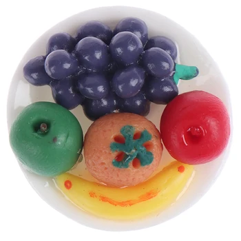 

1/12 Miniature Simulation Food Fresh Fruit Platter Grape Pear Orange Peach White Dish Dollhouse Kitchen Toys Accessories