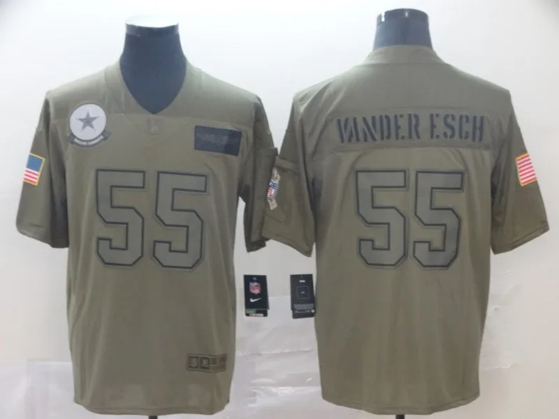 A+++ Мужская футболка Leighton Vander Esch Dallas# Cowboys оливковый/золотой
