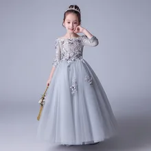 Свадебное платье для девочек; платье принцессы; Новинка года; стильная детская одежда в западном стиле для маленьких подиумов; пышная трикотажная одежда для выступлений