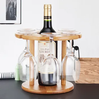 porte bouteille bois circulaire support pour verres