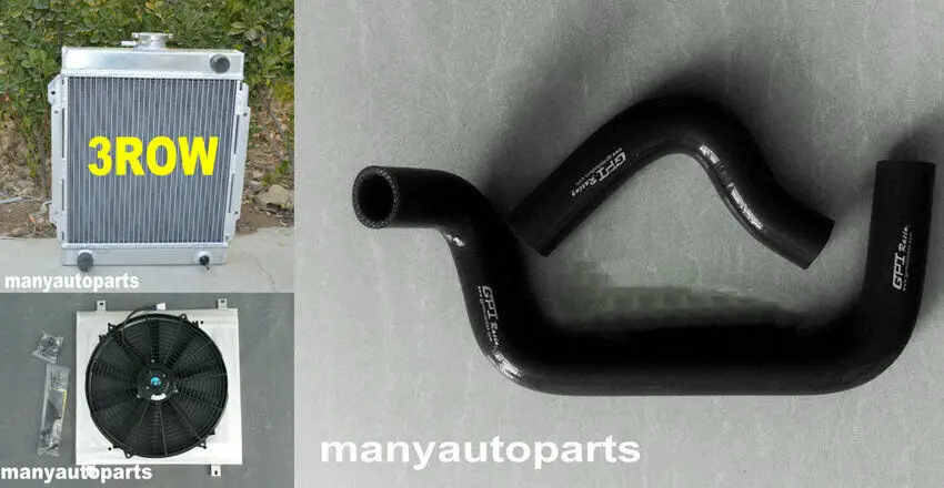 

3 ROW Aluminum Radiator&Shroud&FAN&Hose For DATSUN 1200 B110 A12/T 1970-1976 MT