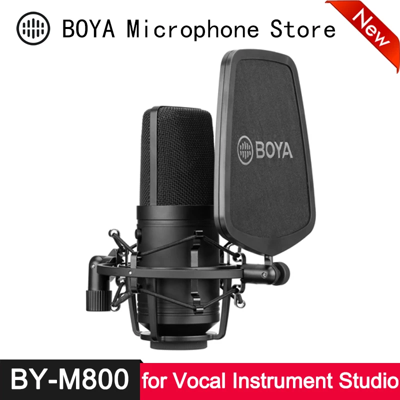 

BOYA Large Diaphragm Microphone Cardioid Low-Cut Filter Condenser Mic for Vocal Instrument Guitar Piano Studio Audio Recording