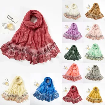 

Winter 2020 Women Solid Stripe Lace Long Scarf Muslim Hijab Wrap Shawl Headwear Scarf Dropshipping ins wind fashion style