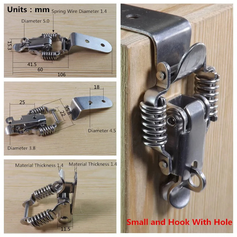 304 Stainless Steel Spring Hasp Wooden Case Lock Buckle Toolbox Lock Mechanical and Electrical Box Hasp Hardware Box Accessories