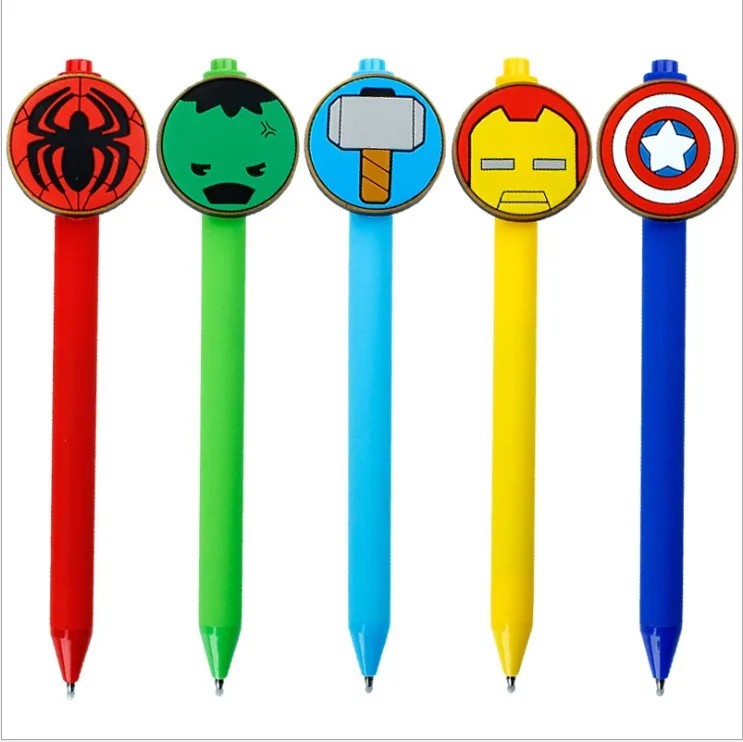 Капитан Америка, Бэтмен, Супермен, конфетный цвет, матовый, 0,5 мм, Черная гелевая ручка, креативное обучение, канцелярские принадлежности, шариковая ручка для детей