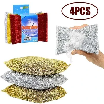

4Pcs/Set Kitchen Scrubbing Sponge Steel Wire Dish Brush Heavy Duty Non-Scratch Cleaner Scouring Pads Cleaning Tools