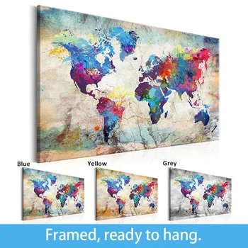 

Framed Painting Modern Wall Art Canvas Poster World Map Colorful Decoration Picture Living Room Home Docor Printing Decar