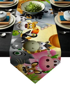 

Elephant Animal Tiger Giraffe Cartoon Animal Table Runner Table Flag Home Party Decorative Tablecloth Table Runners