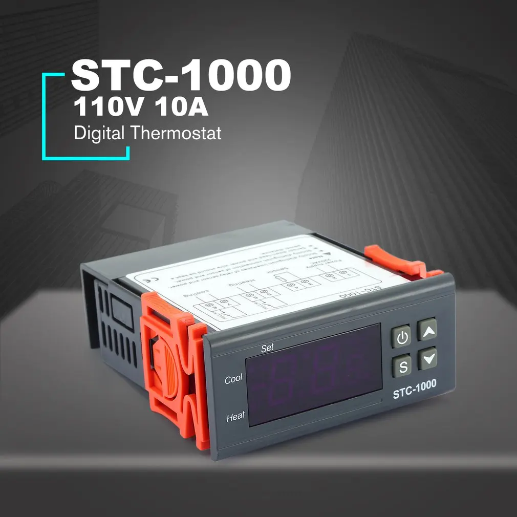 110V 10A Digital Temperature Controller Cool Heat Refrigerator Thermostat Regulator Thermoregulator Thermocouple Sensor STC-1000 - Color: 110V 10A