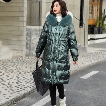 

White Duck Down Coat Women Winter Natural Fox Fur Hooded Down Parka Warm long Feather Jacket Long Fashion Snow Waterproof Coat