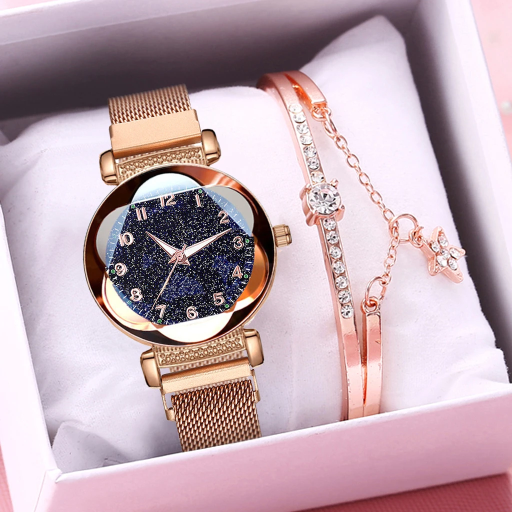 2020 Women Bracelet Watch Set Magnet Buckle Starry Sky Luminous Arabic Numbers Watches Zegarek Damski Reloj Mujer|Women