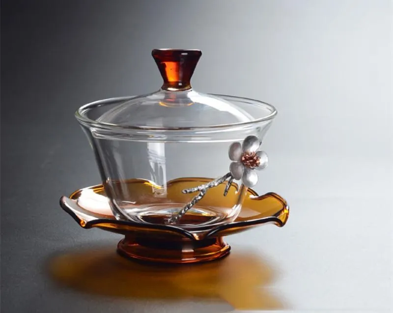 Большая стеклянная тарелка gaiwan ручной работы, Набор чашек, блюдце, Набор японских утолщенных стеклянных чашек, китайская тарелка, чашки для чая