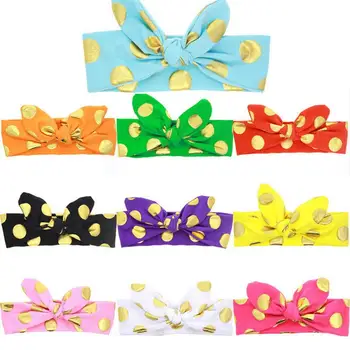 

200pcs Kids Foil Stamping Polka Dot Headbands Babe Turban Bowknot Rabbit Ear Hairband