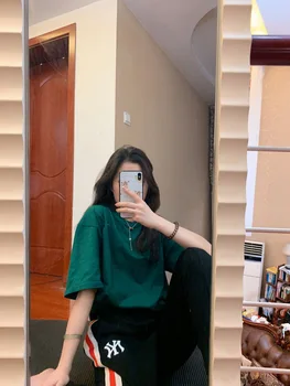 

Women T-shirt 2020 New Letter Logo on The Back Solid Color Short Sleeve T-shirt
