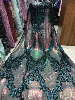 

Green Gold 3 d flowers African Lace Fabric 2019 Embroidered Nigerian Laces Fabric High Quality French Tulle Lace Fabric With Sequins
