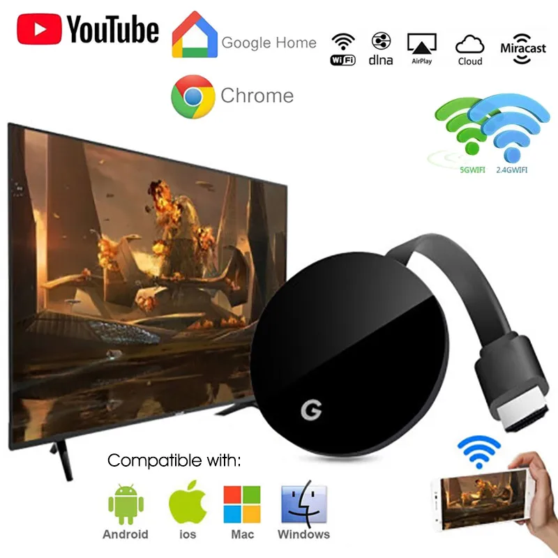 Wifi sem fio display dongle tv vara completa 1080p chromecast miracast dlna tv elenco exibição ios/android chrome google casa|TV Stick| -