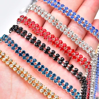 

5yard/Lot Ss12 Rhinestone Trim 2rows Chain Sew On Silver/Gold Base Density Chain Strass Wedding Dress Decoration Diy