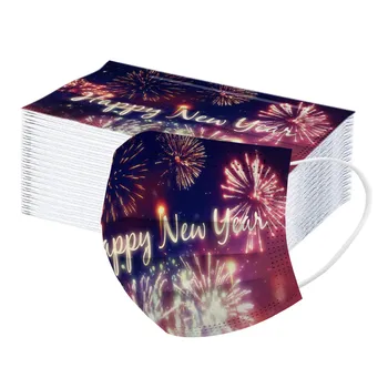 

2021 Happy New Years Masks Adult 50pcs Disposable Mouth Masks Mondmasker Three Layer Breathable Face Masks Masque Mascarilla
