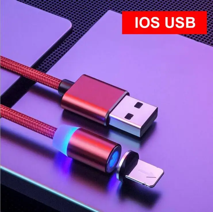 Магнитное зарядное устройство Micro USB кабель для Xiaomi huawei Android мобильный телефон магнит Microusb кабель для передачи данных провод Быстрая зарядка шнур для передачи данных - Цвет: ios USB red