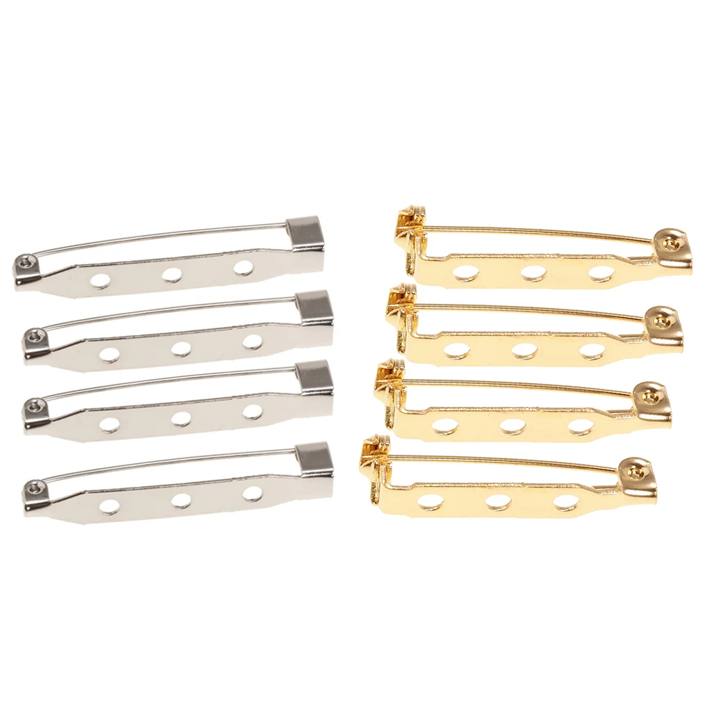 80Pcs DIY Brooch Pin Backs, Safety Catch Pins Bars Craft Pin Back Clasp Brooch with 3 Holes