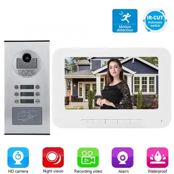 

4 Apartments 7in 1000TVL HD Video Door Phone Intercom Smart Doorbell IR-CUT Camera
