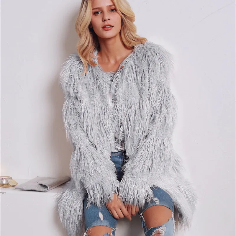 Womens Coats Winter Casual Faux Fur Coat Warm Clothes Fashion Korean Plus Size - Цвет: Серый