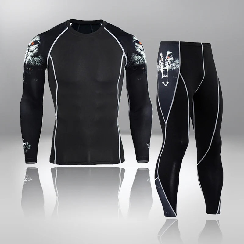 

New Men's running Long Johns sport suit tracksuit tights Men training compression set gym tracksuits rashguard thermal underwear