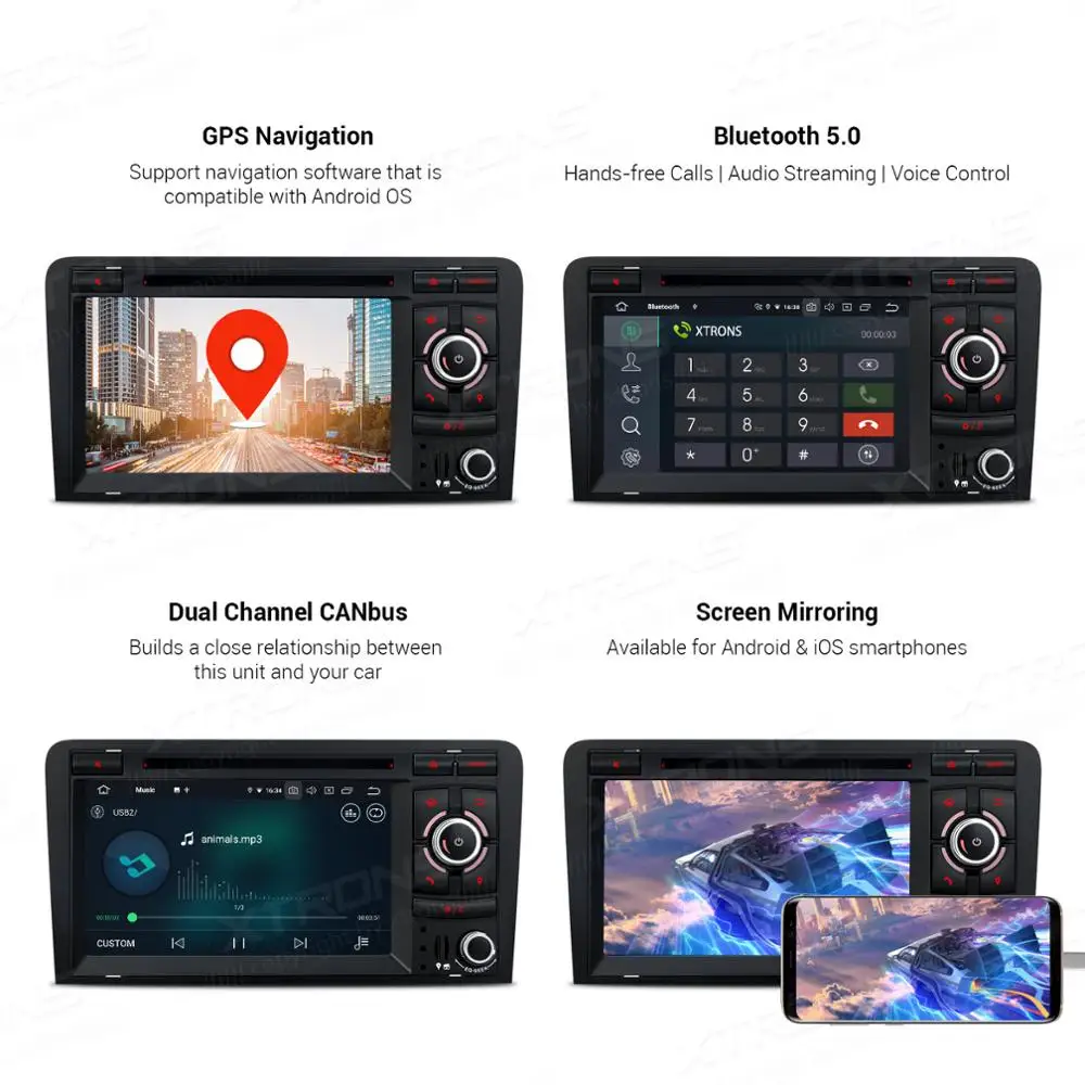 Sale XTRONS 7" Android 9.0 Octa Core 4G RAM 64G ROM GPS navigation Car Multimedia system Plug & Play Design Fit for Audi A3 8P S3 8P 3