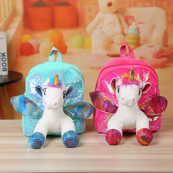 

Cute Kids Unicorn Backpack Sequins Shoulder Bag Soft Rainbow Plush Backbag Women Travel Bags Student School Book Bag Kids Gift