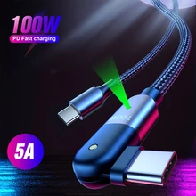 5a usb tipo-c para tipo c pd cabo de carregamento rápido 60w/100w 180 graus de rotação cotovelo tipo c dados kable para samsung huawei xiaomi