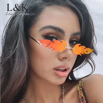 

LongKeeper Fire Flame Sunglasses Women Men 2020 Fashion Rimless Wave Eyewear Luxury Trending Narrow Shades Sun Glasses Oculos