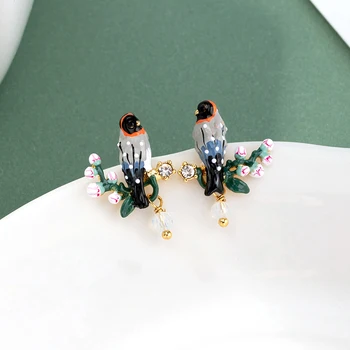 

2020 Sale Tin Alloy Fairy Women Brinco Brincos Oorbellen New Cherry Blossom Birds Deprived Personality Enamel Earrings
